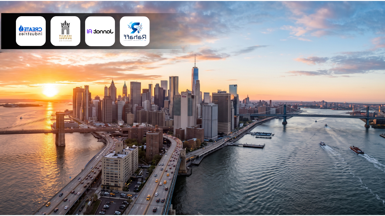 Jannat Group city skyline banner at sunset